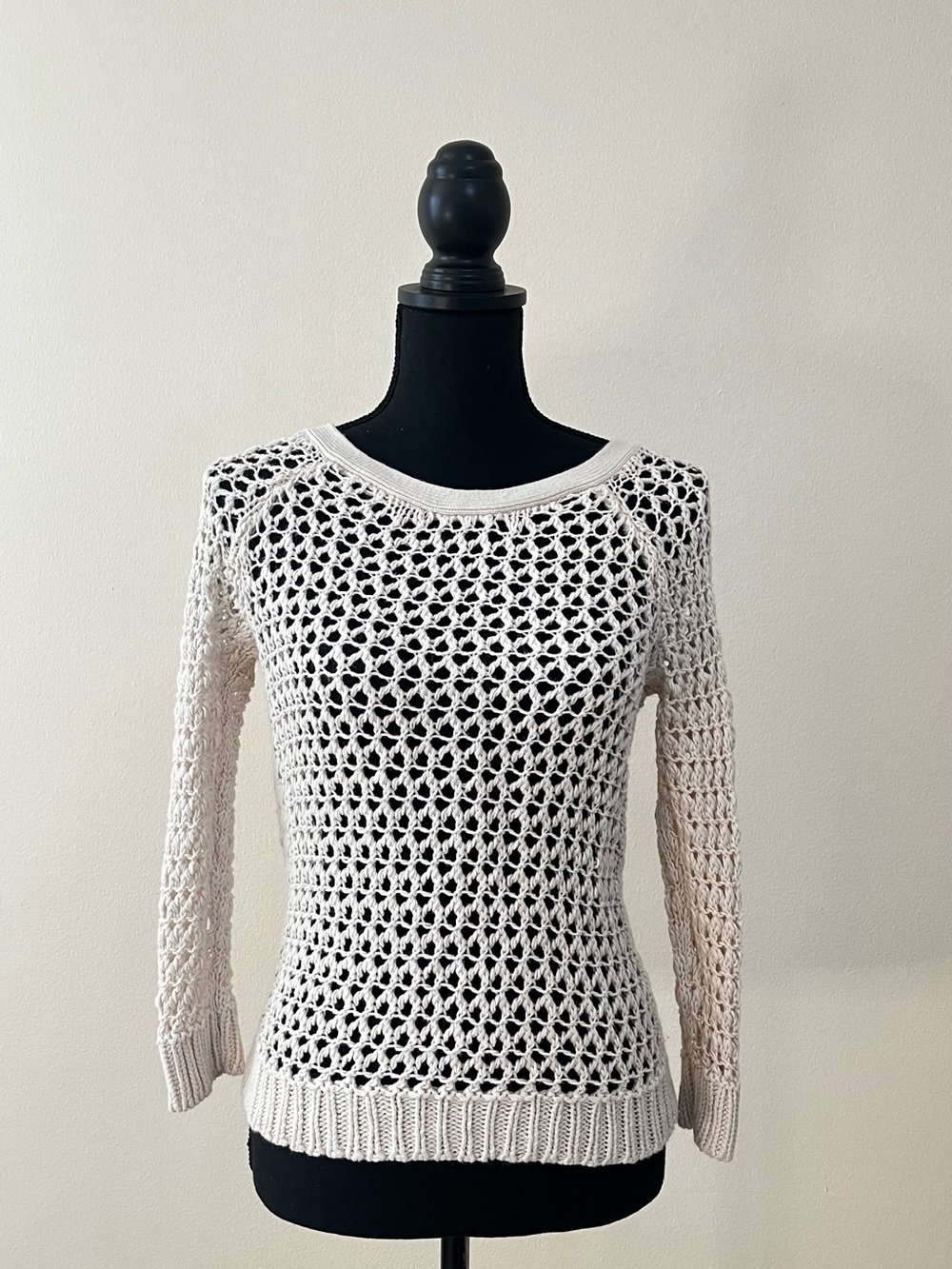 American Eagle Outfitters Open-Knit Crewneck Sweater in Cream